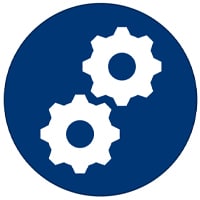 White cogs on navy blue background