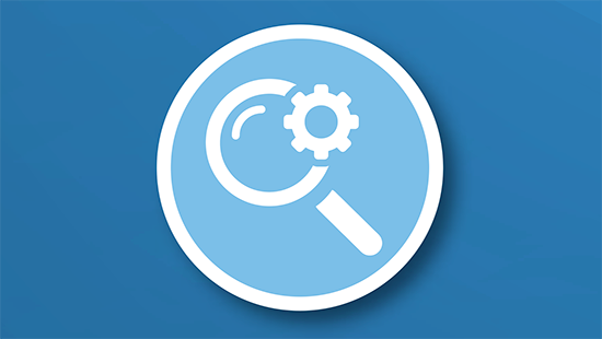 Magnifying glass with gear icon