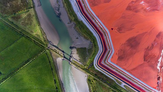 Alumina Tailings Pond, Farm Field, and River